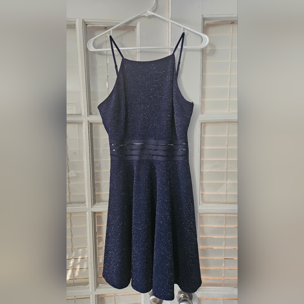 City Studio Navy Sparkle Fit & Flare Party Dress | Size 9 | Holiday / NYE